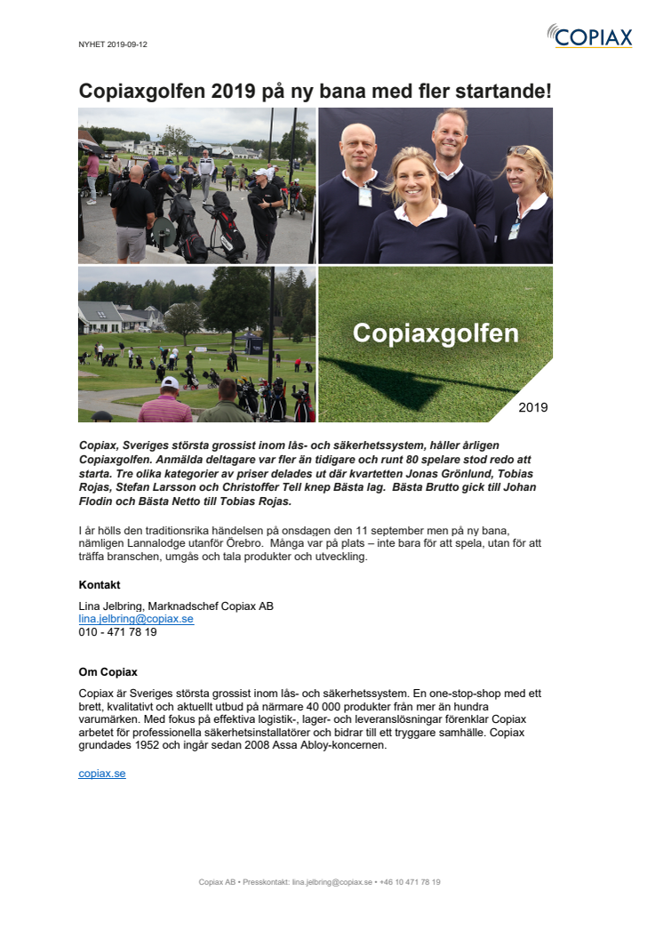 Copiaxgolfen 2019 på ny bana med fler startande!