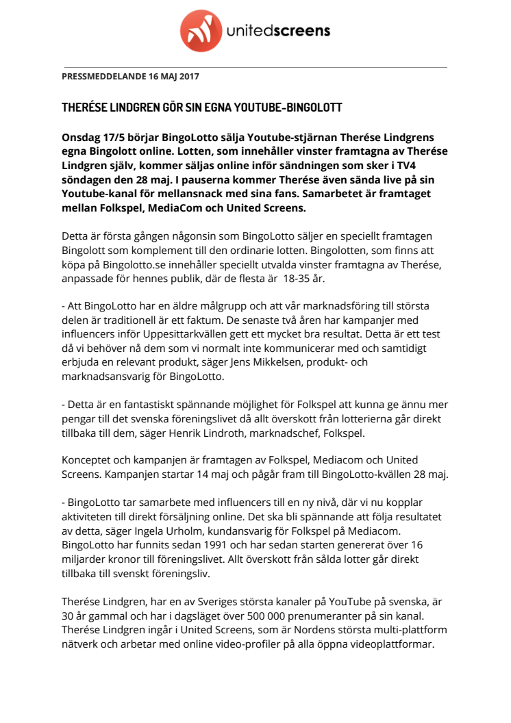 Therése Lindgren gör sin egna Youtube-Bingolott