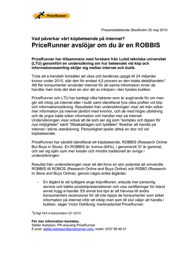 PriceRunner avslöjar om du är en ROBBIS