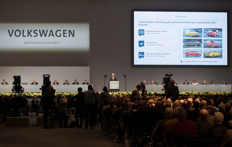  Årsstämman: Volkswagen-koncernen tillkännager mångmiljardinvesteringar i miljövänlig teknik. 