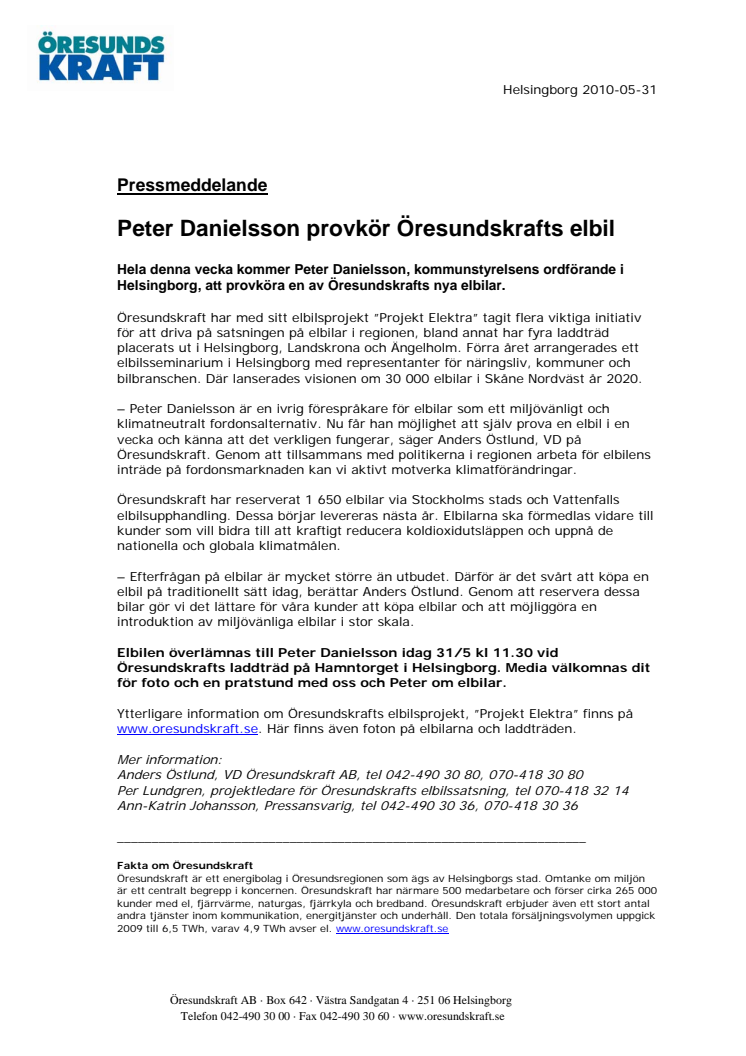 Peter Danielsson provkör Öresundskrafts elbil