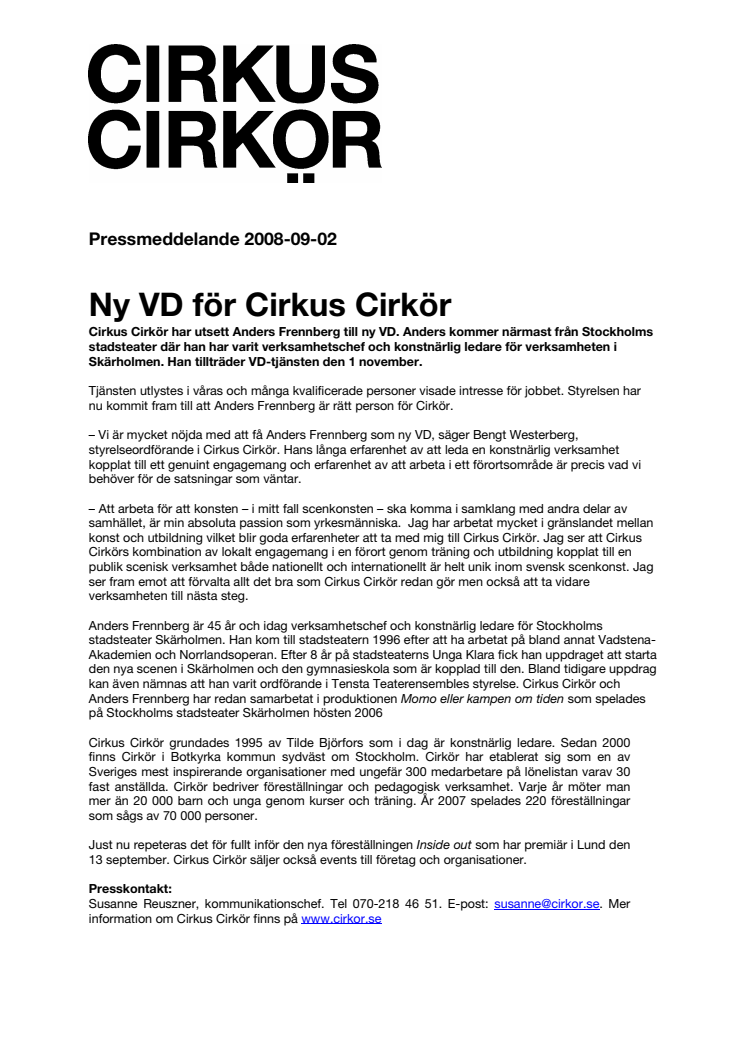 Ny VD för Cirkus Cirkör