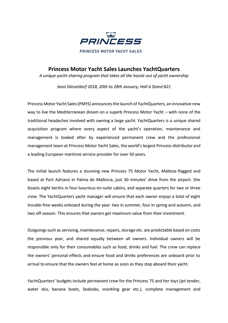 Princess Motor Yacht Sales - boot Dusseldorf: Princess Motor Yacht Sales Launches YachtQuarters