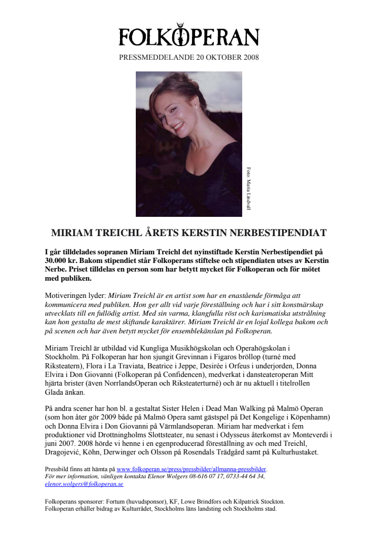 Miriam Treichl årets Kerstin Nerbestipendiat