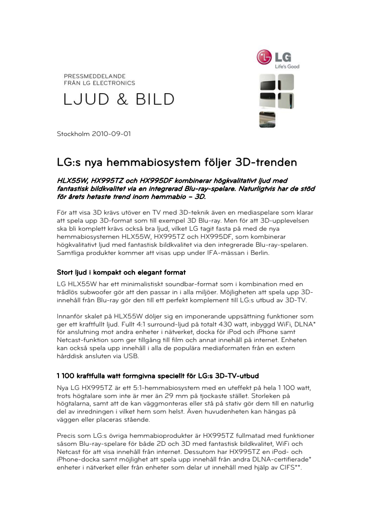 LG:s nya hemmabiosystem följer 3D-trenden