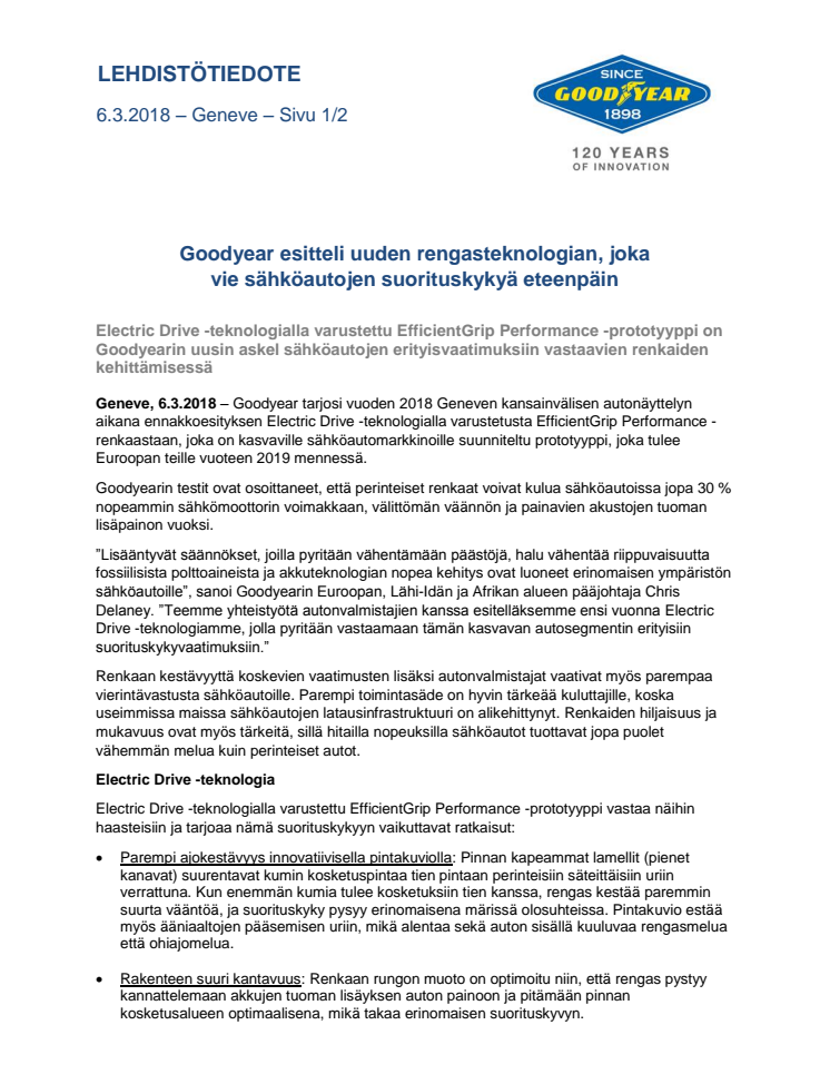 Goodyear esitteli uuden rengasteknologian, joka vie sähköautojen suorituskykyä eteenpäin