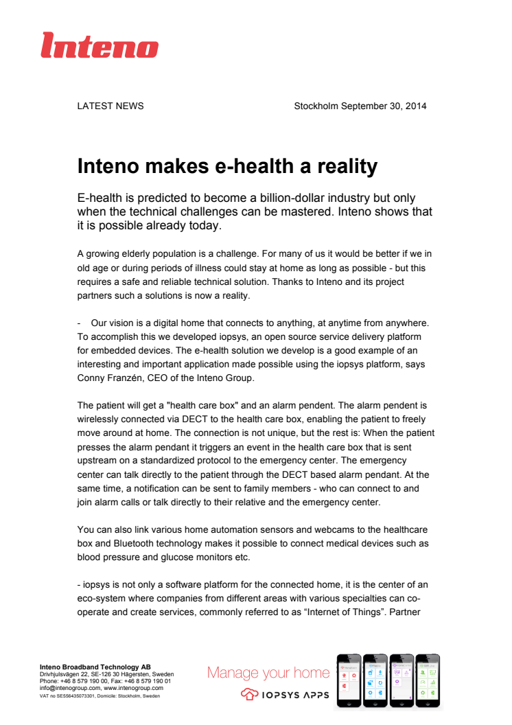 Inteno makes e-health a reality