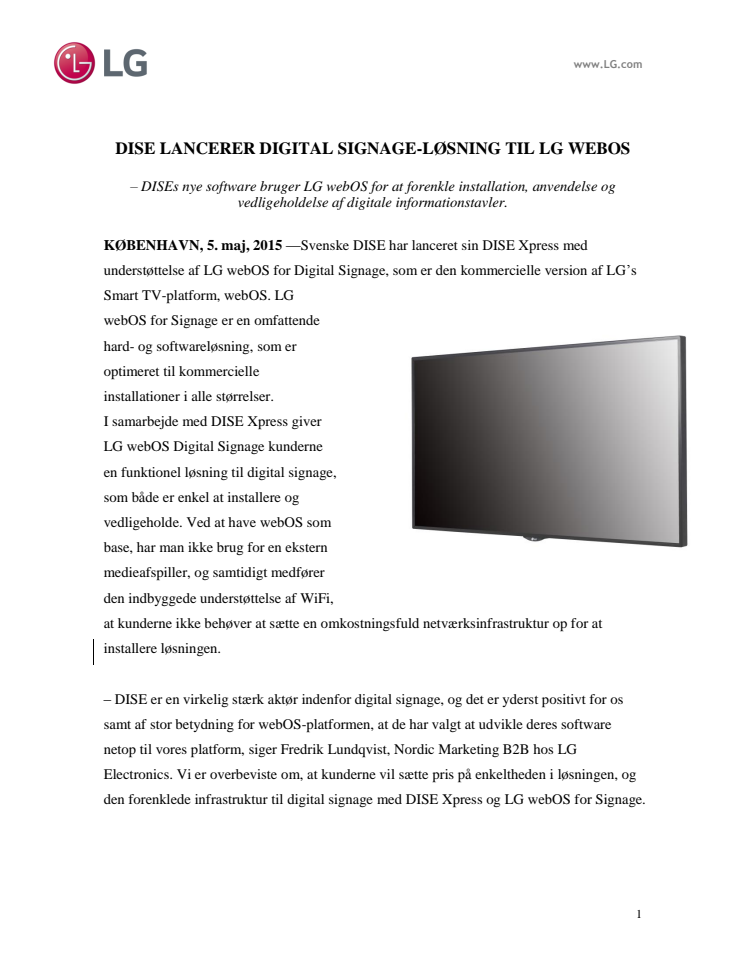 DISE LANCERER DIGITAL SIGNAGE-LØSNING TIL LG WEBOS