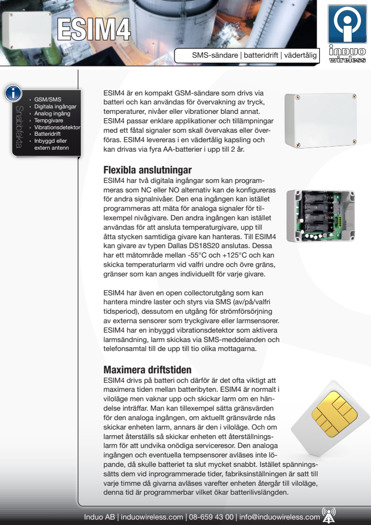ESIM4 batteridriven GSM-övervakning