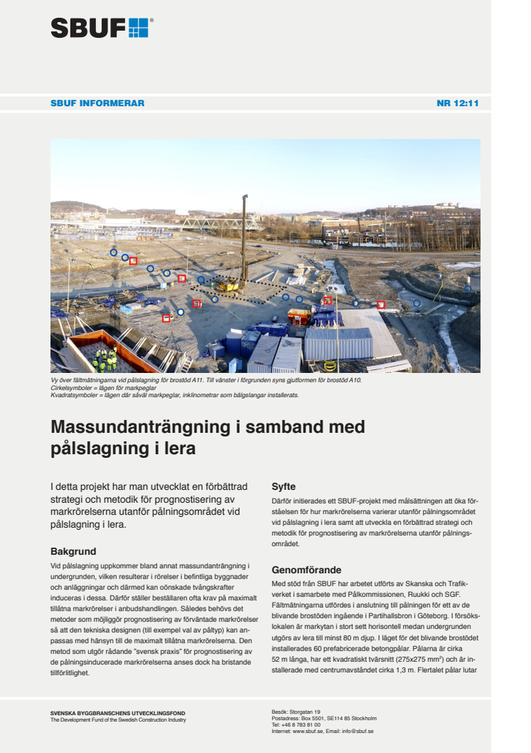SBUF Informerar, nr. 12-11 Massundanträngning i samband med pålslagning i lera 