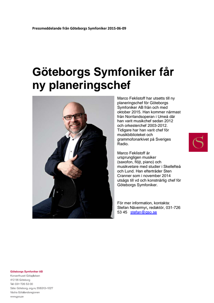 Göteborgs Symfoniker får ny planeringschef
