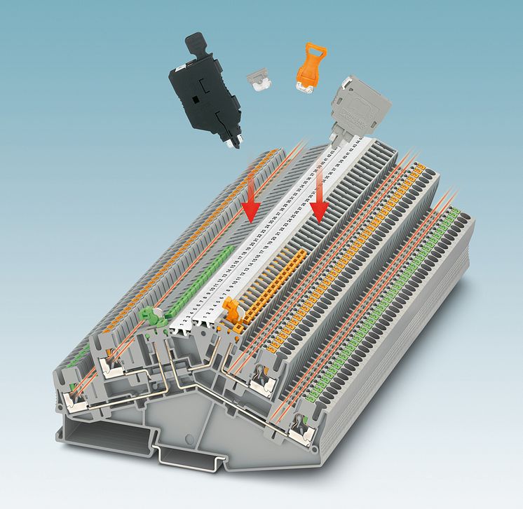 Knife disconnect terminal blocks in compact desk design