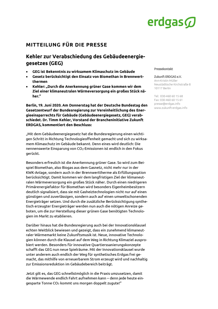 Kehler zur Verabschiedung des Gebäudeenergiegesetzes (GEG)