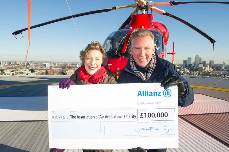 Jon Dye, CEO, Allianz UK, presented Liz Campbell, Chairman of the AAAC with a cheque for £100,000.