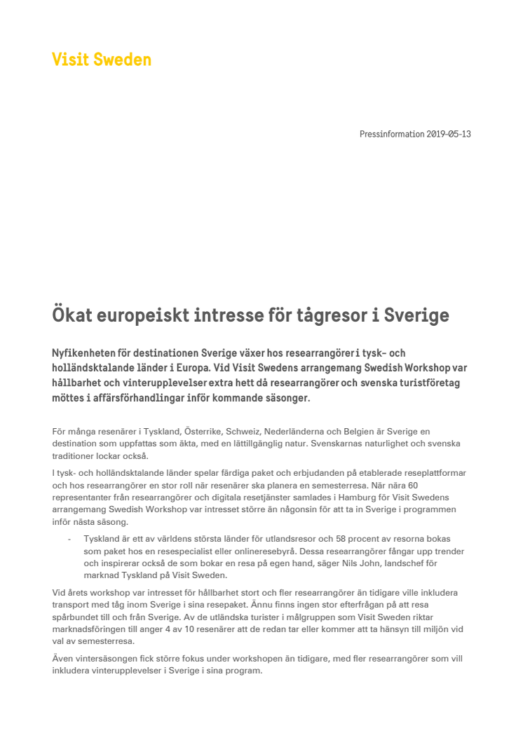 Ökat europeiskt intresse för tågresor i Sverige 