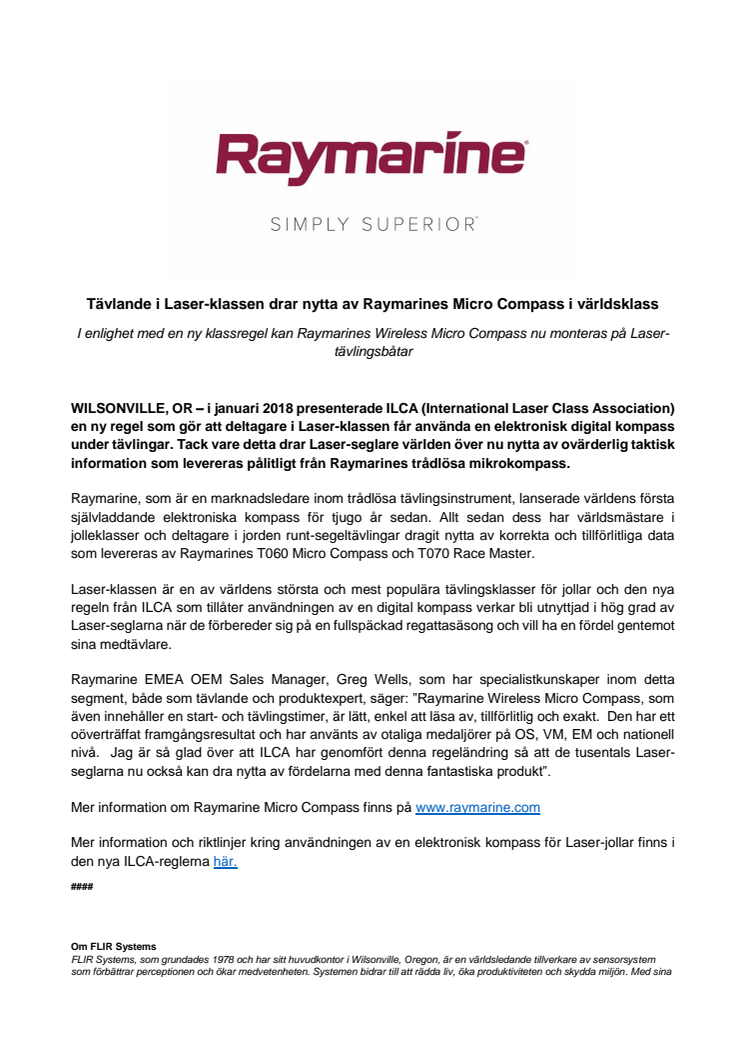 Raymarine: Tävlande i Laser-klassen drar nytta av Raymarines Micro Compass i världsklass