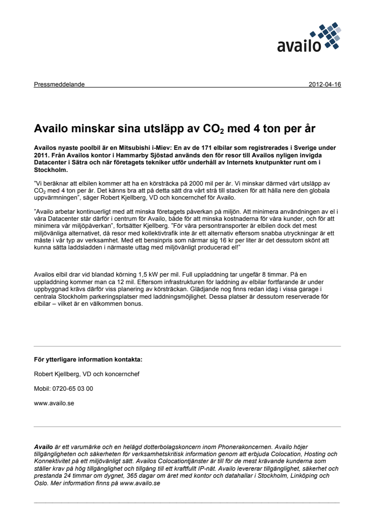 Availo minskar sina utsläpp av CO2 med 4 ton per år