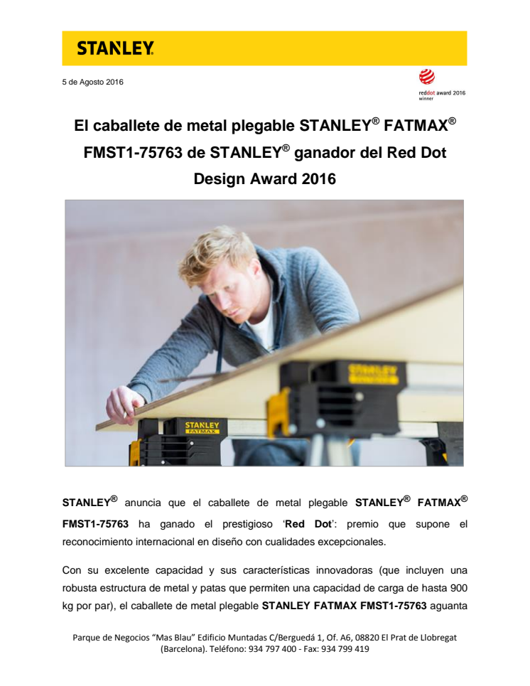 El caballete de metal plegable STANLEY® FATMAX® FMST1-75763 de STANLEY® ganador del Red Dot Design Award 2016