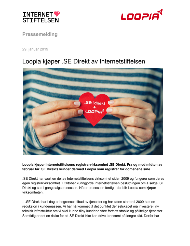 Loopia kjøper .SE Direkt av Internetstiftelsen