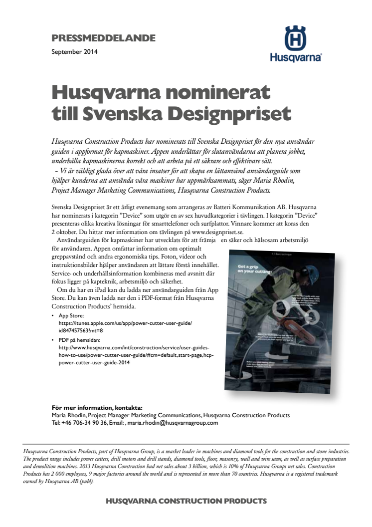 Husqvarna nominerat till Svenska Designpriset 
