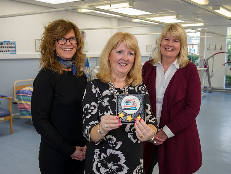 L-R: Shortlisted student Sarah Morey with Northumbria University nursing academics Vanessa Gibson (Teaching Fellow) and Debbie Porteous (Principal Lecturer)