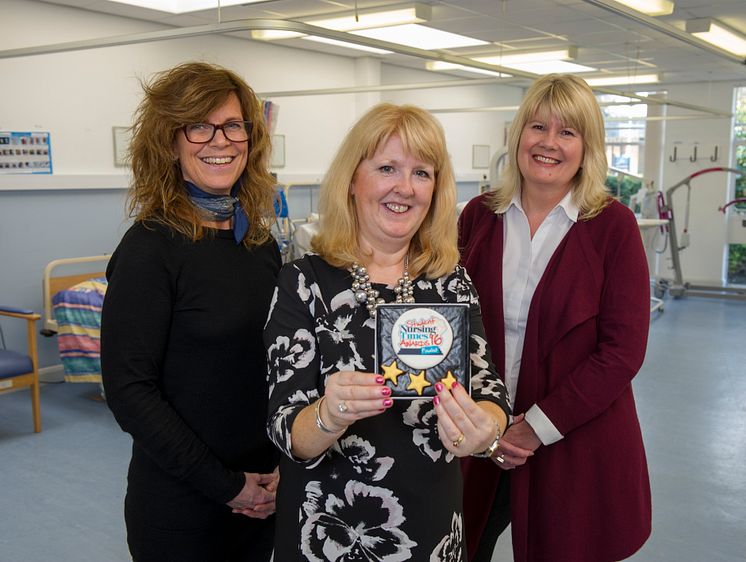 L-R: Shortlisted student Sarah Morey with Northumbria University nursing academics Vanessa Gibson (Teaching Fellow) and Debbie Porteous (Principal Lecturer)