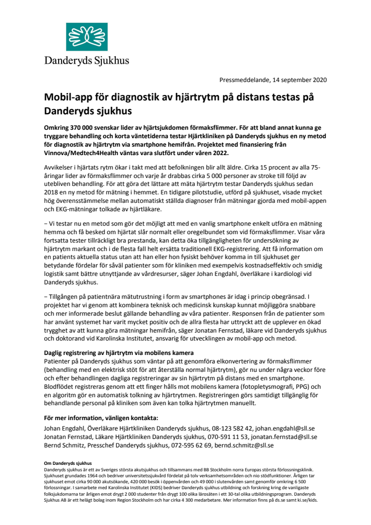 Mobil-app för diagnostik av hjärtrytm på distans testas på Danderyds sjukhus