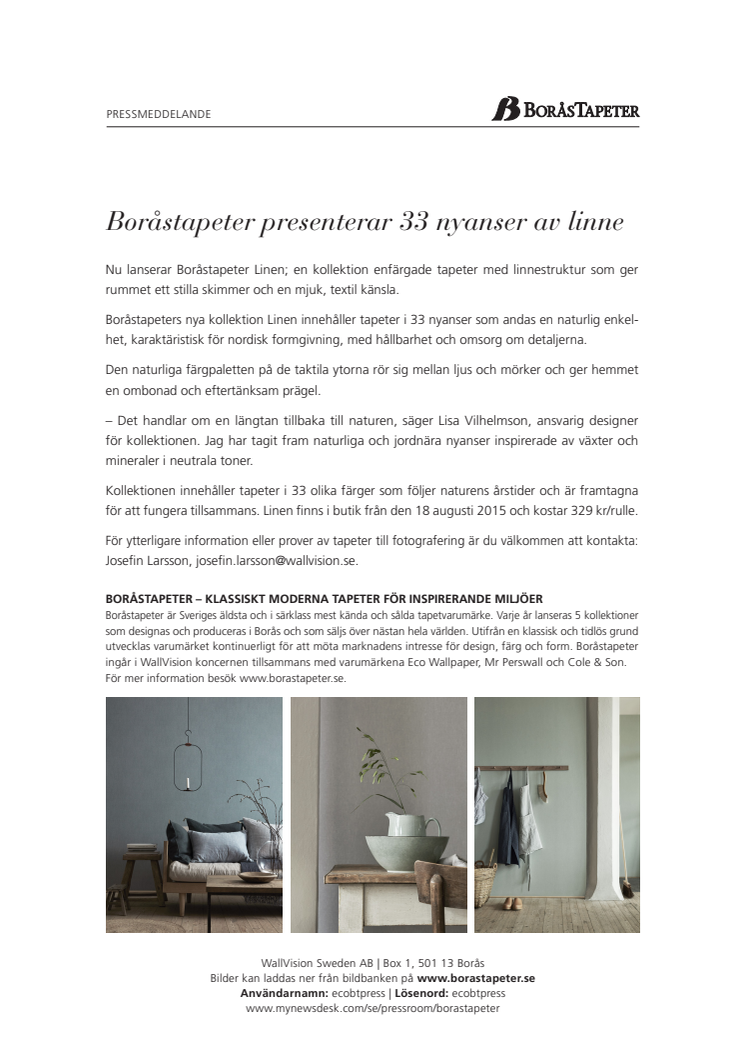 Boråstapeter presenterar 33 nyanser av linne