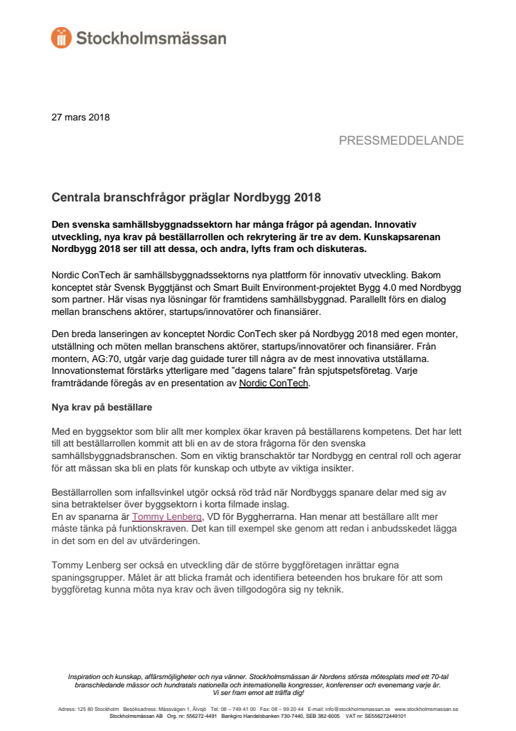 Centrala branschfrågor präglar Nordbygg 2018