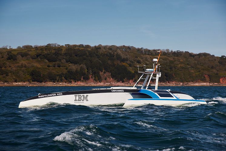 Hi-res image - Fisher Panda UK - The Mayflower Autonomous Ship (MAS), powered by Fischer Panda UK’s electric drive system and generators, in sea trials earlier this year