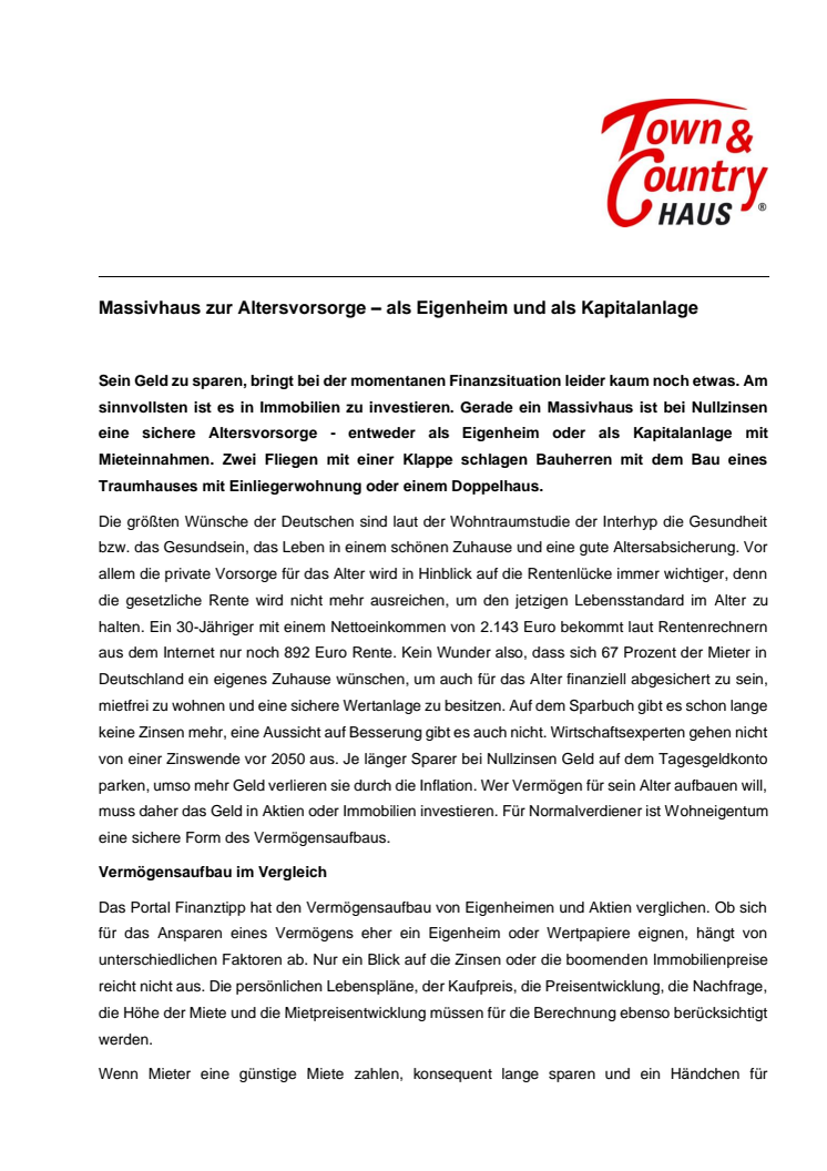 Massivhaus zur Altersvorsorge – als Eigenheim und als Kapitalanlage 