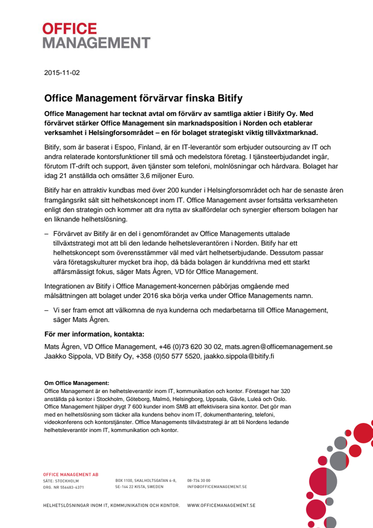 Office Management förvärvar finska Bitify