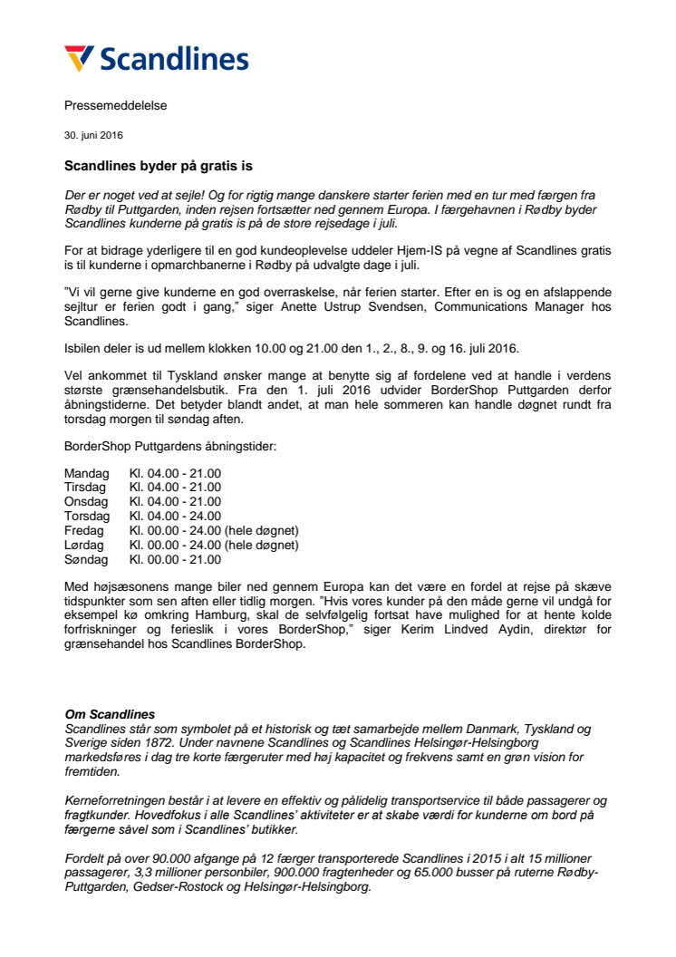 Scandlines byder på gratis is 