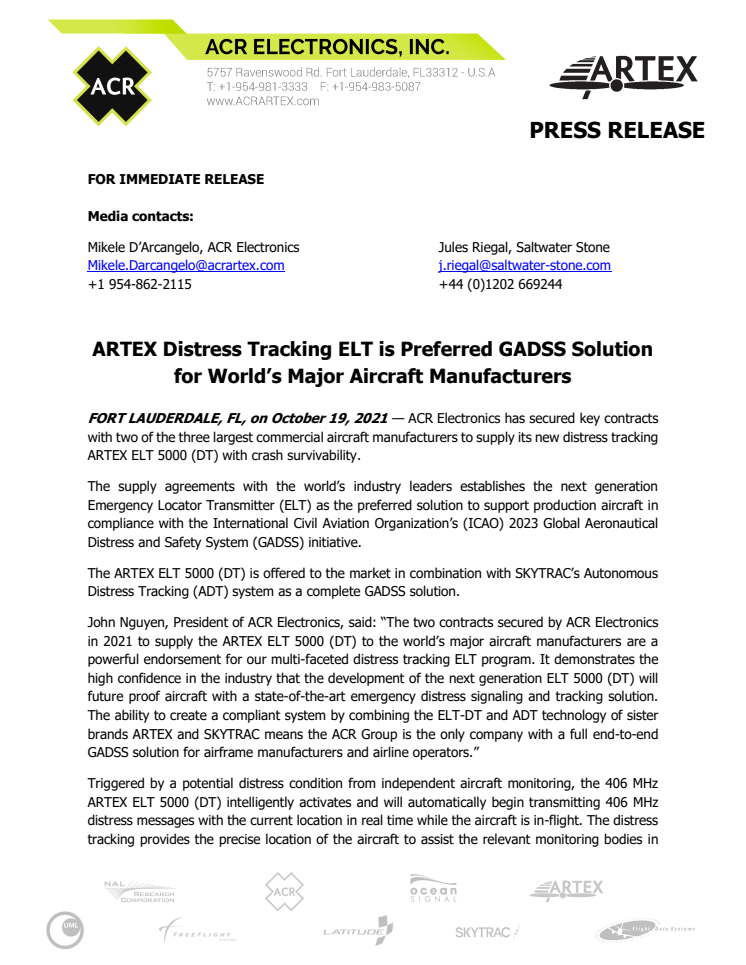 Oct 19 2021 - ARTEX Distress Tracking ELT is Preferred GADSS Solution.pdf