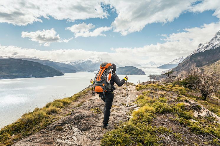 rear-view-of-female-hiker-hiking-alongside-grey-glacier-lake-torres-del-paine-national-park-chile