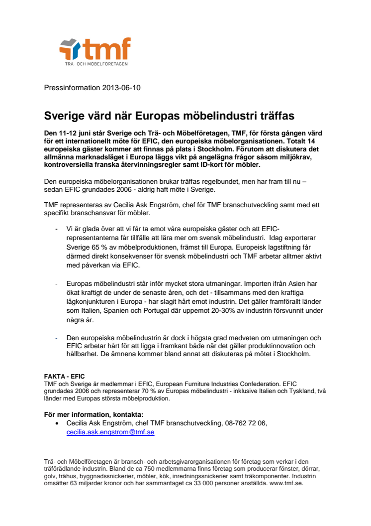 Sverige värd när Europas möbelindustri träffas