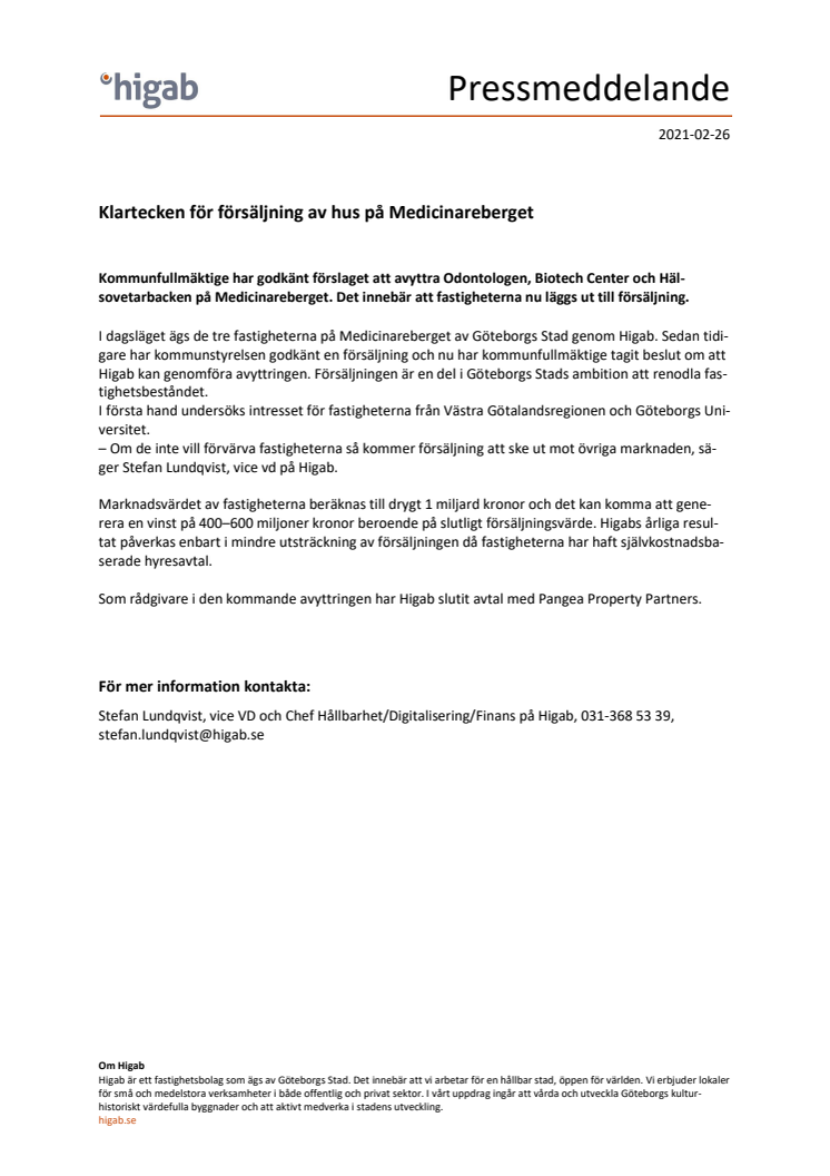Klartecken för försäljning av hus på Medicinareberget