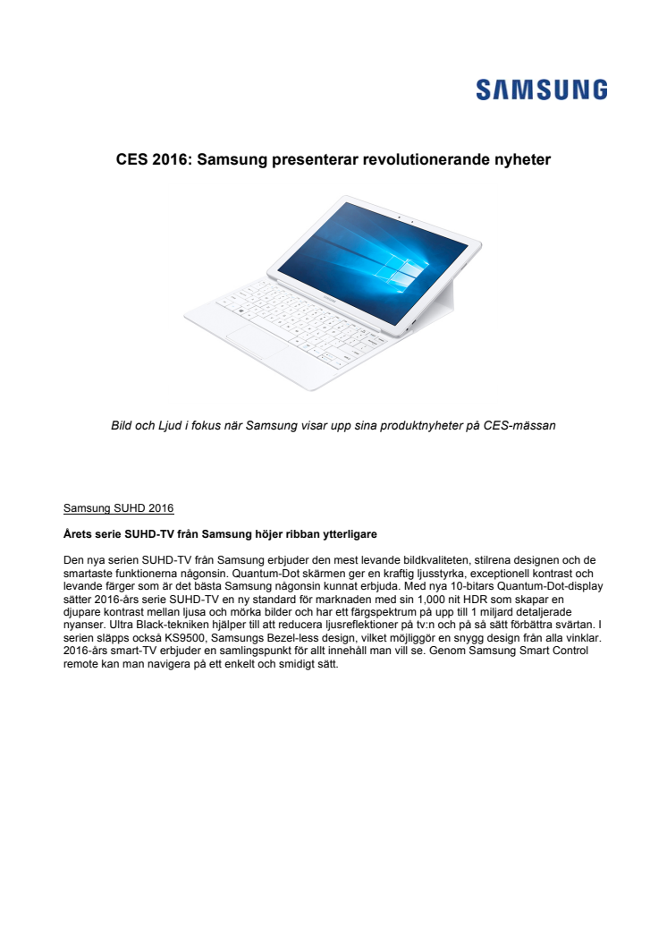  CES 2016: Samsung presenterar revolutionerande nyheter
