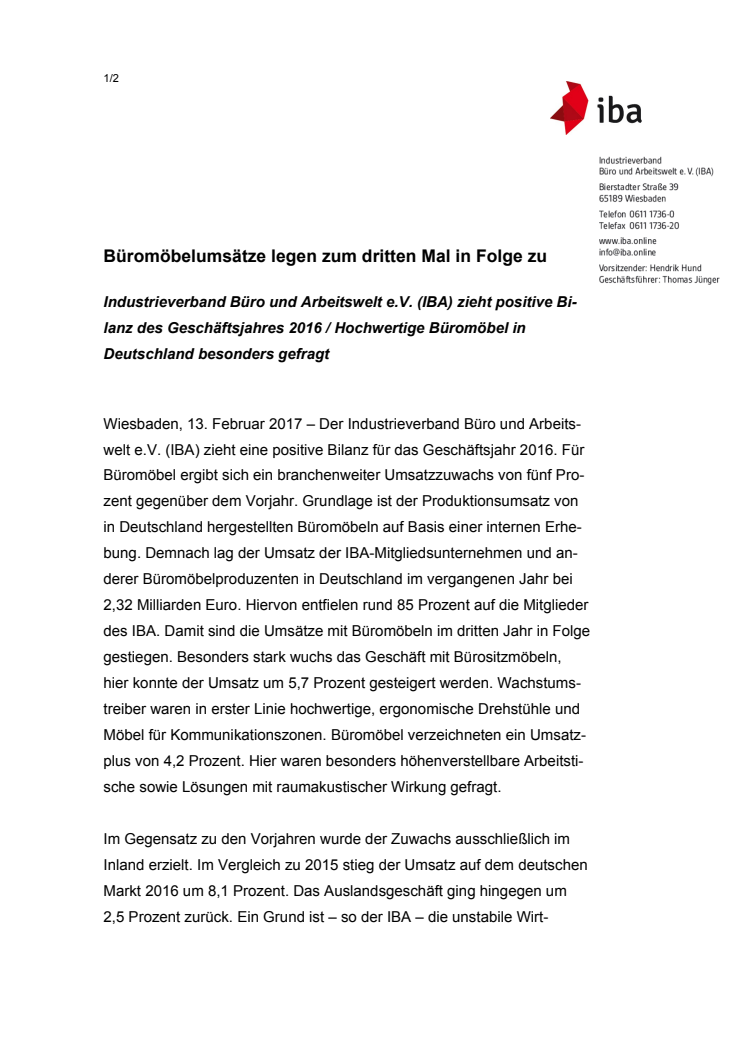 Büromöbelumsätze legen zum dritten Mal in Folge zu