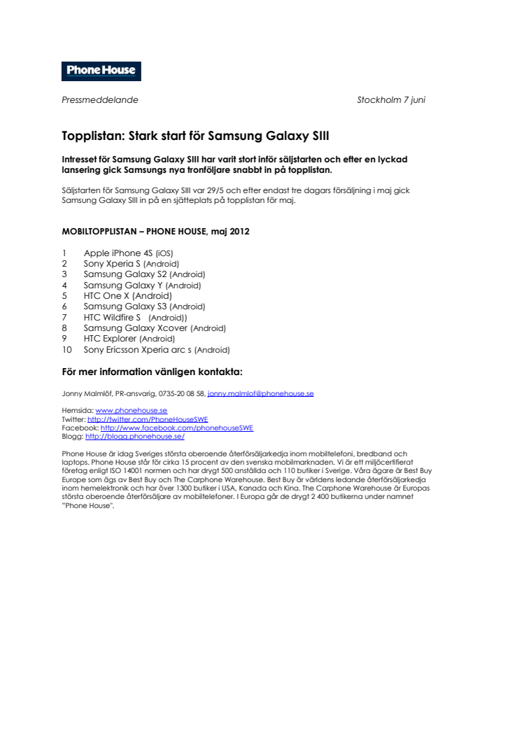 Topplistan: Stark start för Samsung Galaxy SIII