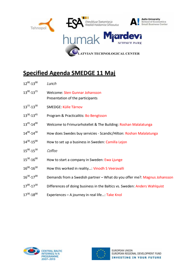 SMEDGE May 2011 Specified Agenda