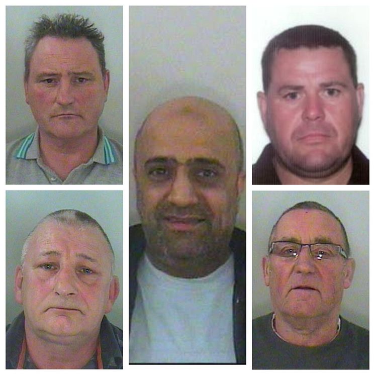 Members of the criminal network (clockwise from left to right) Wayne Brown, Lee Foster, Keith Allen, James Willmott and Iqbal Haji (centre)