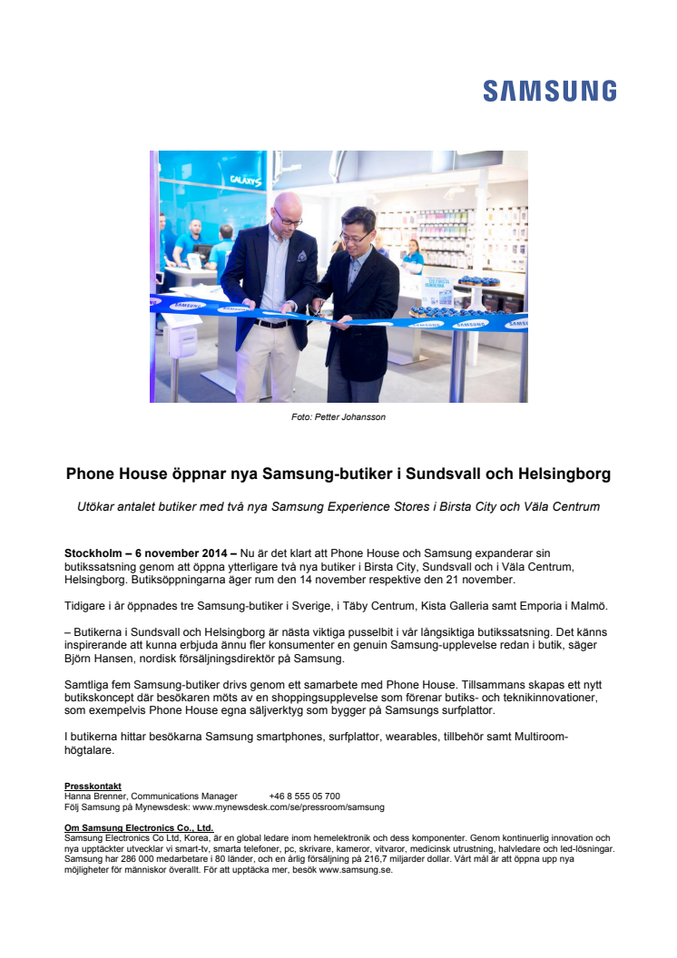 Phone House öppnar nya Samsung-butiker i Sundsvall och Helsingborg