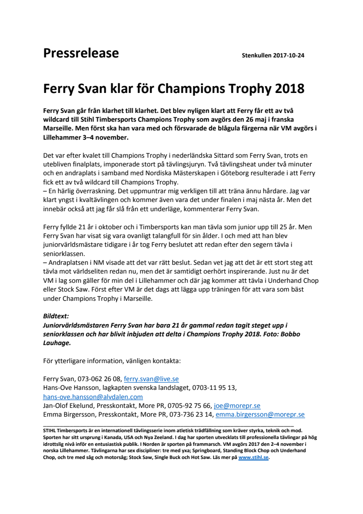 Ferry Svan klar för Champions Trophy 2018