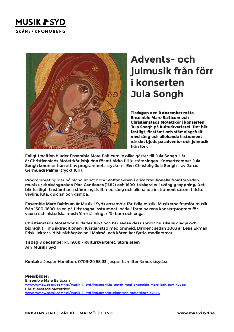 Advents- och julmusik från förr i konserten Jula Songh