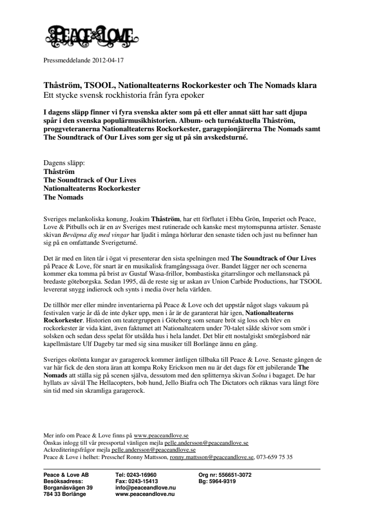 Thåström, TSOOL, Nationalteaterns Rockorkester och The Nomads klara - Ett stycke svensk rockhistoria från fyra epoker