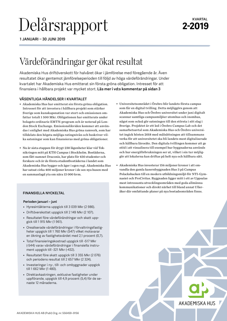 Delårsrapport 1 januari - 30 juni 2019