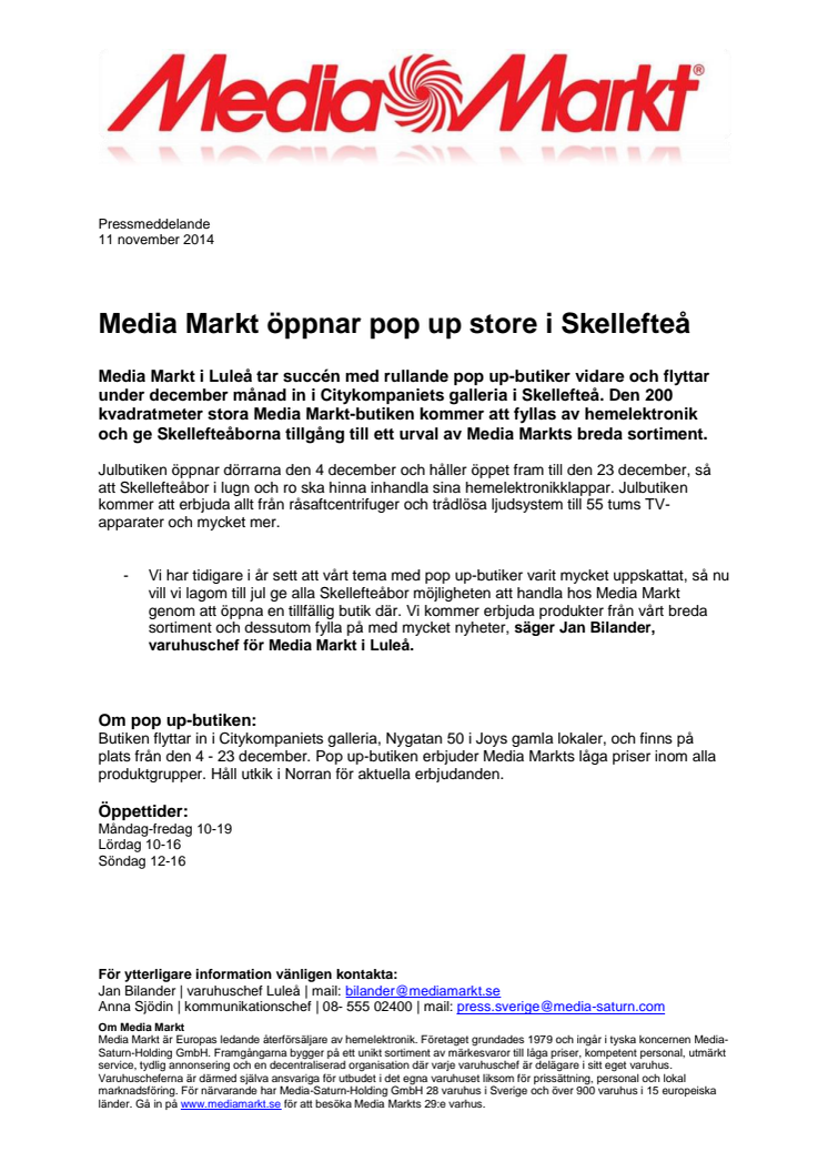 Media Markt öppnar pop up store i Skellefteå