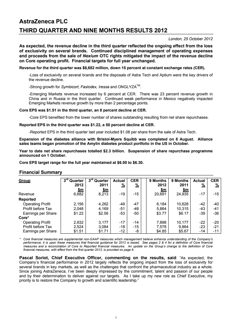 Delårsrapport  för tredje kvartalet och de första nio månaderna 2012