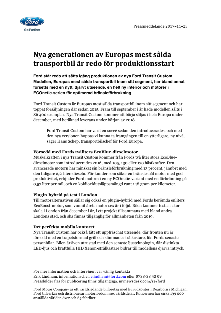 Nya generationen av Europas mest sålda transportbil är redo för produktionsstart